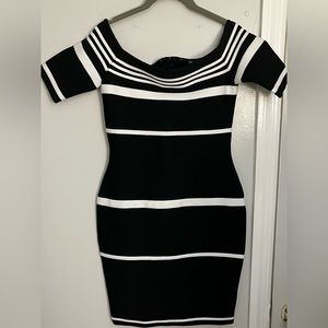 Fashion Nova Black and White Striped Midi Dress